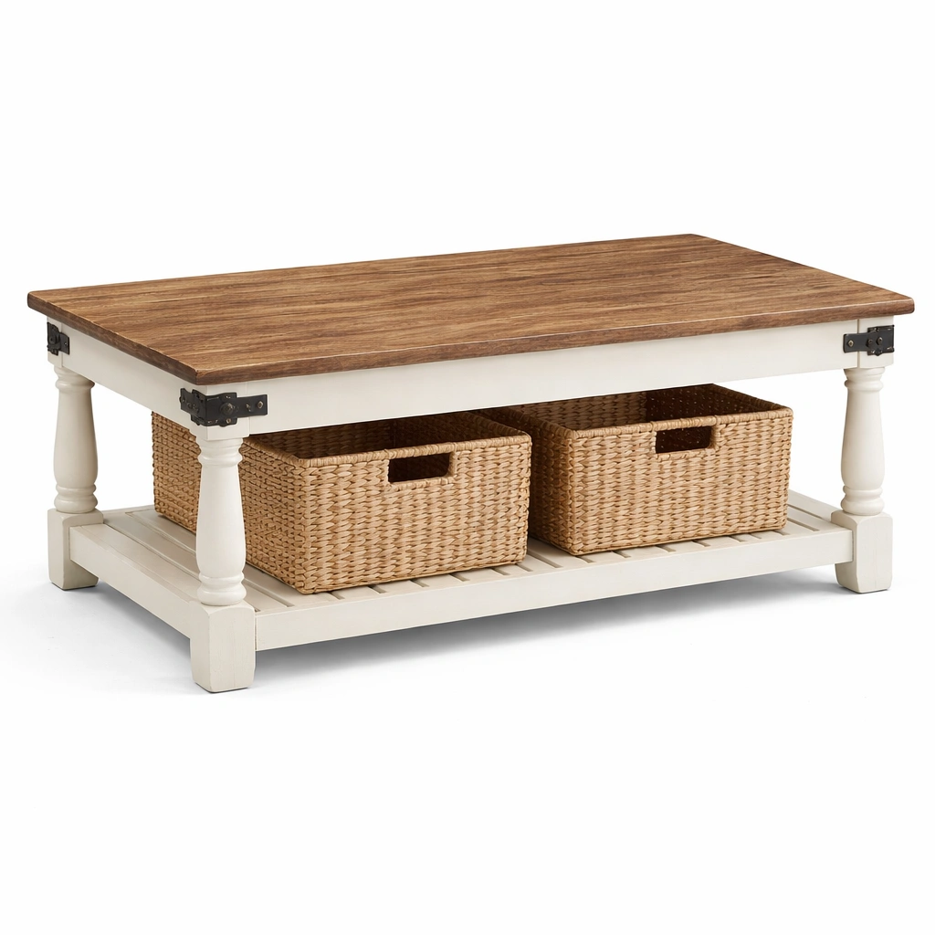 Mesa de centro blanca con tablero madera oscura-livaroe
